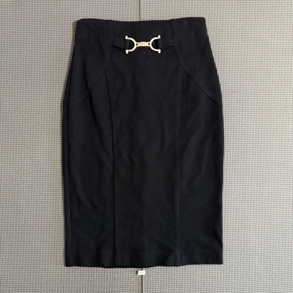 Cache Womens Black Pencil Skirt Gold Horsebit Buckle Detail Size 6